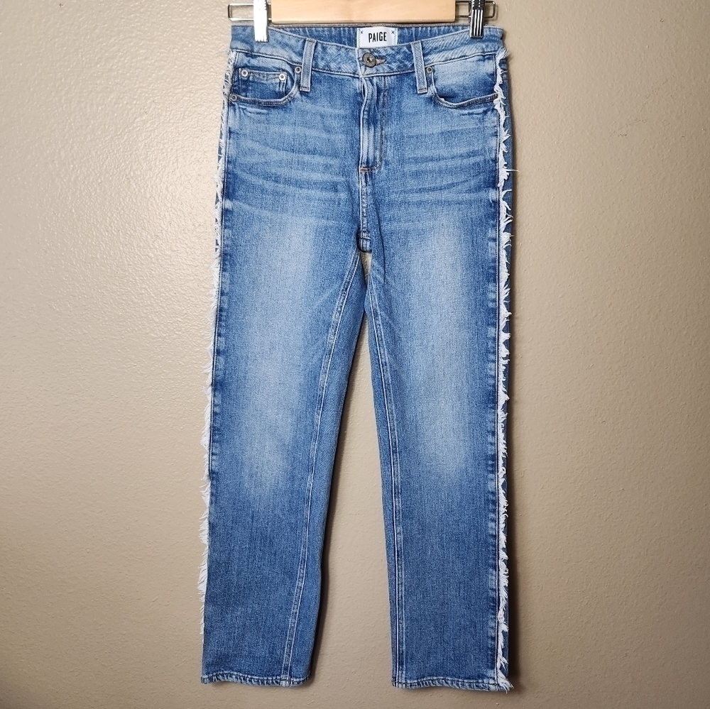 Paige Noella Side Fray Fringe Straight Leg Crop Jeans-Size 24